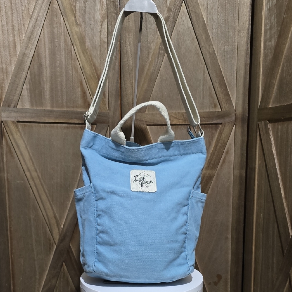 Lily Queen Light Blue Canvas Crossbody Tote Bag